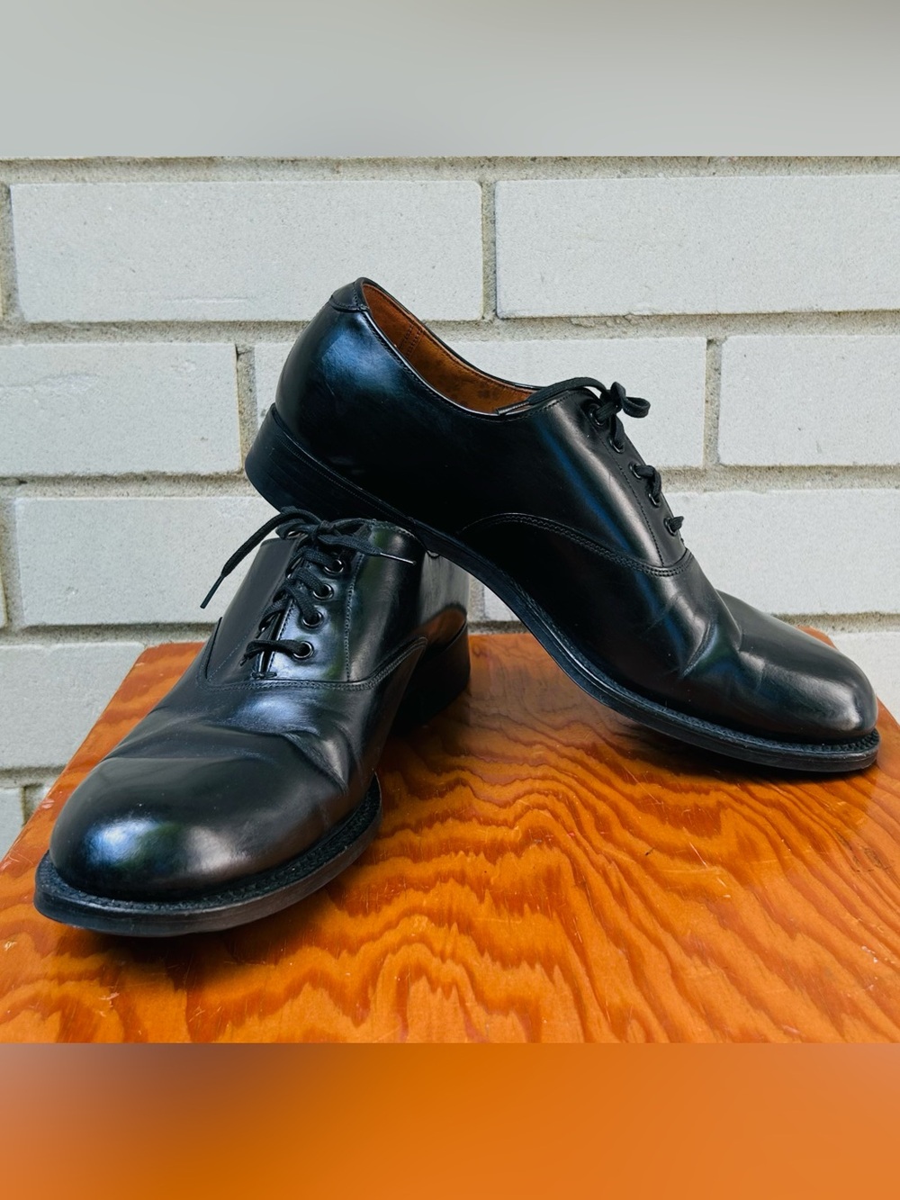 Vintage Black Leather Derby Shoes Oxfords Hand Finished Quality Leather Insole